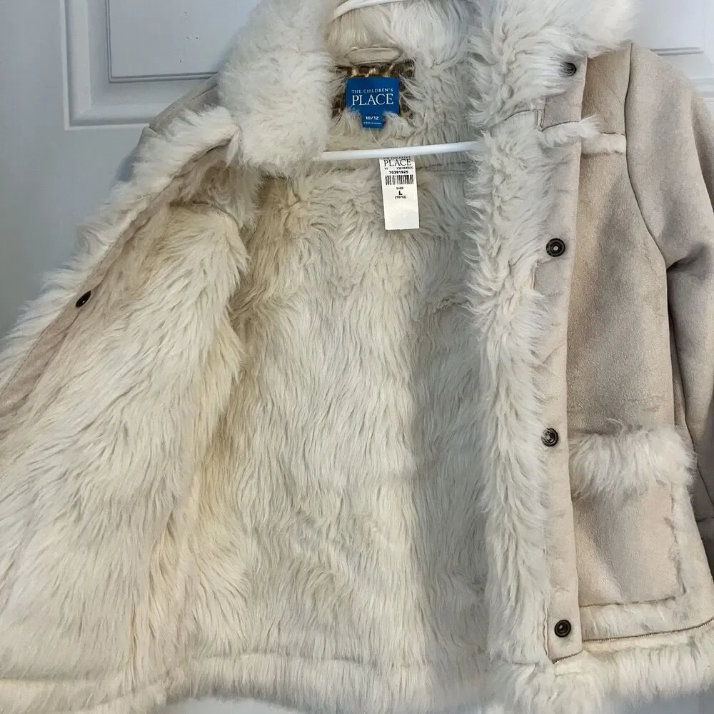 The Children's Place Tan Faux Suede Coat Girls-Size L (10-12)